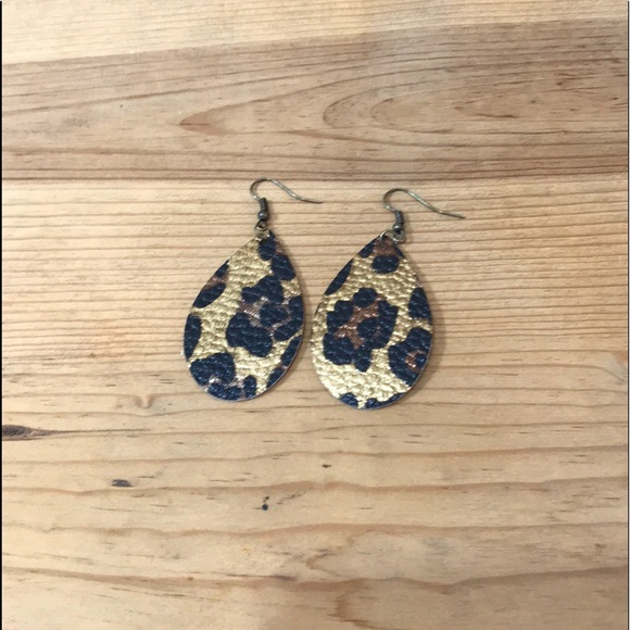 Handmade Leopard Leather Earrings - Picture 1 of 1